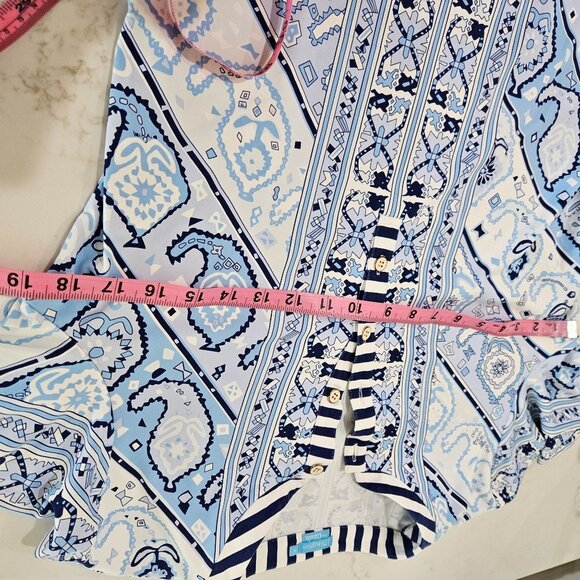 J. McLaughlin Biscayne Band Collar Tunic Size Medium Catalina Cloth Blue - Picture 8 of 9